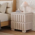 Ash Wood 2-Drawer Nightstand with Faux Travertine Top