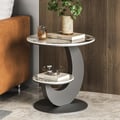 20" Round Sintered Stone 2-Tier Moon-Shaped Side Table