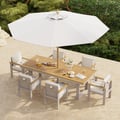 Tevara 8 Pieces Rectangle Wood & Aluminum Outdoor Dining Set with Central Pillar Umbrella