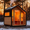 Outdoor Rustic Wooden Sauna with Front Porch Canopy