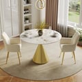 Conjunto de mesa de jantar redonda de pedra sinterizada de 39" com base em ouro escovado acomoda 2 pessoas