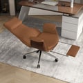 Reclining Leather Office Desk Chair High Back Adjustable Swivel Brown Executive Chair