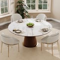 Round Dining Table Sintered Stone Top Wooden Base for 6 Mid-Century Modern