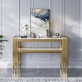 1200mm Modern White Faux Marble Narrow Console Table with Storage Shelf and 4 Gold Legs