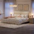 King Size Velvet Ruched Upholstered Bed Frame with Light & Charging Station