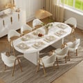 79"-94" Japandi Oval Extendable Dining Table White Seats 6-8 People