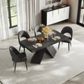 1600mm-2000mm Extendable Black Dining Table & 4 Walnut Japandi Rattan Dining Chairs