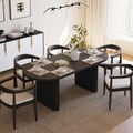 Dining Set 63"-79" Japandi Oval Extendable Dining Table Black with 6 Chairs