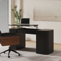 Modern Black Standing Computer Desk & Swivel Black Faux Leather Office Chair Set