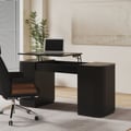 Modern Black Standing Computer Desk & Swivel Black Leather Office Desk Chair Set