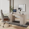 Modern Wash White Standing Computer Desk & Reclining Khaki Leather Office Desk Chair Set