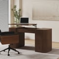Modern Walnut Standing Writing Desk  & Faux Leather Office Chair Set (59.8" )