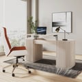 Modern Wash White Standing Computer Desk & Orange Faux Leather Office Chair Set