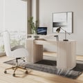 Modern Wash White Standing Computer Desk & Oakic Modern Leather  Swivel Desk Chair Set