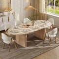 79"-94" Japandi Oval Extendable Dining Table Whitewash Seats 6-8 People