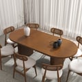 79"-94" Japandi Oval Extendable Dining Table Walnut Seats 6-8 People