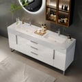 Aro 1500mm White Double Basin Freestanding Bathroom Vanity Drawers Faux Marble Top