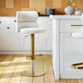 Modern Warm White Velvet Swivel Bar Stool with Adjustable Height, 2 Pieces