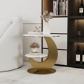Modern 508 mm White Round Sintered Stone End Table with 2 Tiers