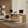 Bureau double rectangulaire naturel 240 cm moderne avec tiroirs, pour 2 personnes
