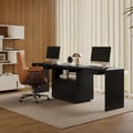 Bureau double rectangulaire noir 240 cm moderne avec tiroirs, pour 2 personnes