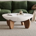 Curva 37" Round Concrete Walnut Coffee Table with Wood Legs