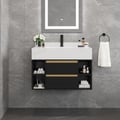 Modern 800 mm Floating Single Bathroom Vanity with Sink in Black, Sintered Stone Top