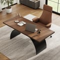 Mesa industrial retangular de madeira de nogueira de 180 cm com base de metal
