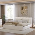 Humply Modern Queen White Leather Upholstered Bed Frame