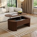 Table basse ovale cannelée 120 cm à plateau relevable, finition noyer