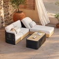 Set Divano Sezionale da Esterno Intrecciato Costra con Chaise Longue Reclinabile Regolabile e Tavolino da Caffè Nero