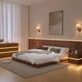 Japanese Style King Floor Wood Bed in Walnut