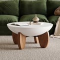 Curva 75 cm Round Concrete Walnut Coffee Table with Wood Legs