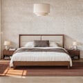 Cama queen size moderna de madeira maciça em nogueira com almofadas de cabeceira Boucle