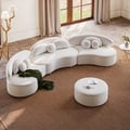 3700mm 4-Piece Curved Velvet Sectional Sofa with Ottoman & Pillows