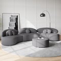 146" 4-Piece Curved Boucle Sectional Sofa with Ottoman & Pillows