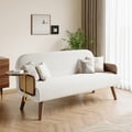 2-Sitzer Schlafsofa aus Samt und Rattan mit drehbarer Ablage