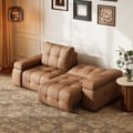 95" 2-Seater Genuine Leather Power Convertible Sleeper Sofa with adjustable armrests