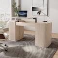 152 cm Modern Velign Office Desk in Wood with Lift-Top and 2-Door Washed White Cabinet