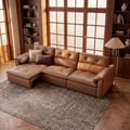 320cm 3-Seater Genuine Leather Power Convertible Sleeper Sofa with Adjustable Headrest