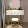 Modern White Oval Makeup Vanity with Rotatable Mirror & Nesting Stool