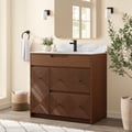 92cm Walnut Single Bathroom Vanity with Sink and Sintered Stone Top