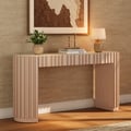 Aura 60" Ash Wood Fluted Whitewash Console Table With Sintered Stone Top