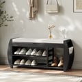 40'' Solid Wood Black Shoe Storage Entryway Bench with Shoe Rack