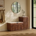 Banc de rangement à chaussures Aura 47" en bois de noyer avec armoire sur le côté droit pour entrée