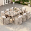 Wevara 9-Piece Outdoor Rope Weave Dining Set with 8 Chairs in Sand