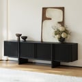 80" Solid Wood Fluted Black TV Stand with Cabinets