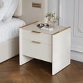 Modern Saddle Leather 2-Drawer Nightstand with Faux Travertine Stone Top