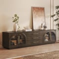 Arune 80" Arched Glass Doors Smoked Brown TV Stand with Storage and LED