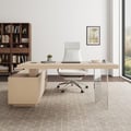 Modern 72" L-Shape Whitewash Standing Executive Desk with lifter Desktop Right Hand